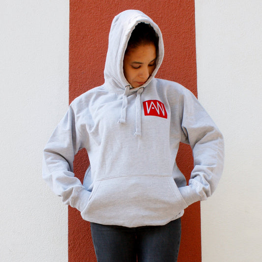 Hoodie grau | Samt Logo rot