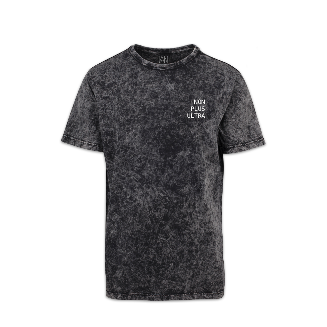 T-Shirt Acid Washed Black/White | Samt Druck „Non Plus Ultra“