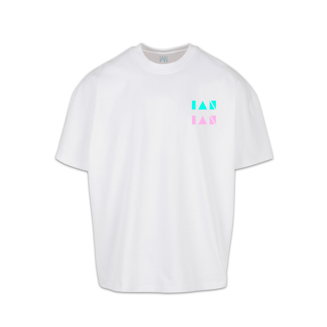 Box Fit T-Shirt weiß | Samt Logo „Elements“ mint/rosa